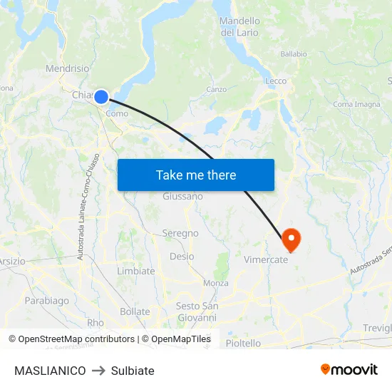 Maslianico to Sulbiate map