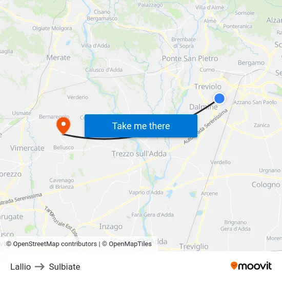 Lallio to Sulbiate map