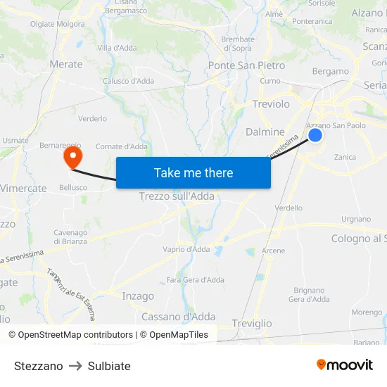 Stezzano to Sulbiate map