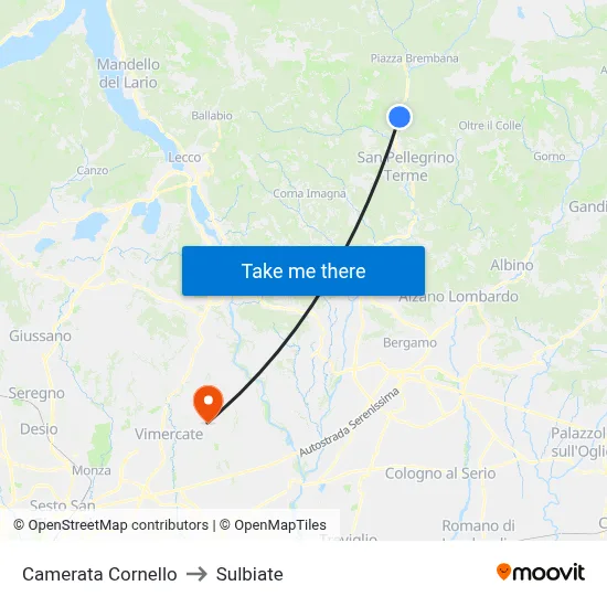 Camerata Cornello to Sulbiate map