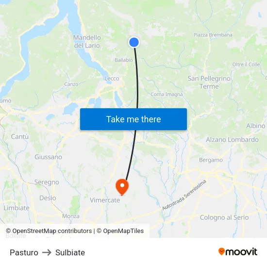 Pasturo to Sulbiate map