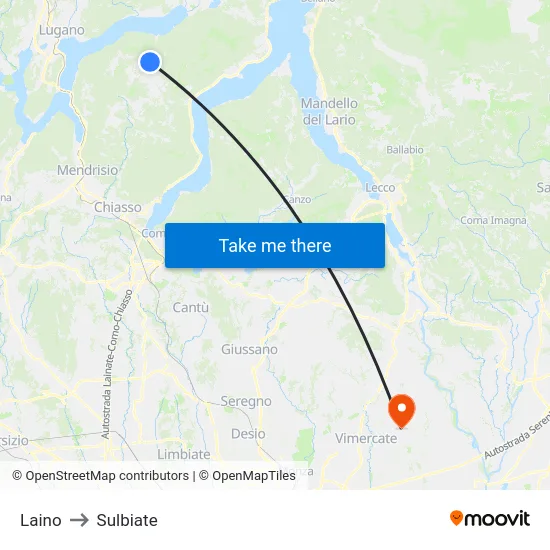 Laino to Sulbiate map