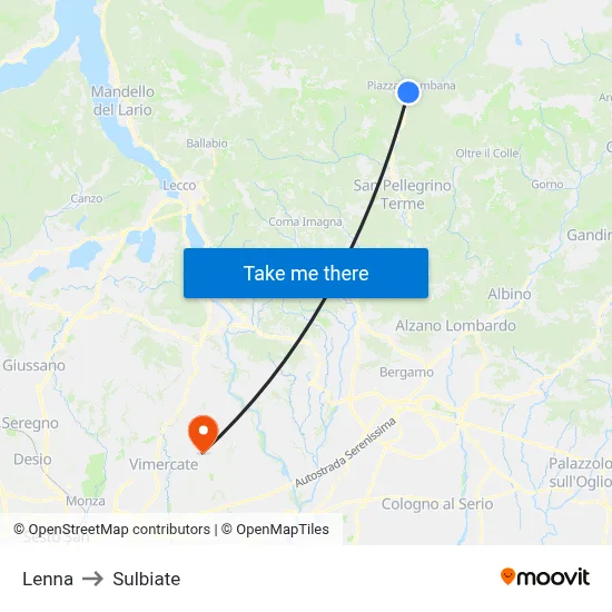 Lenna to Sulbiate map