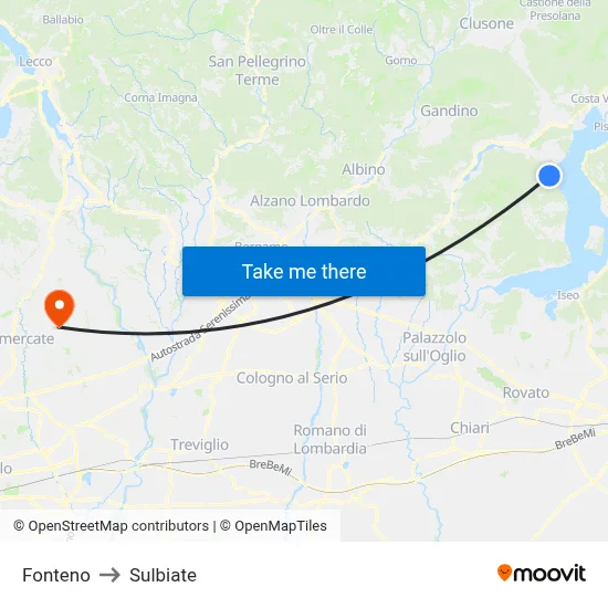 Fonteno to Sulbiate map