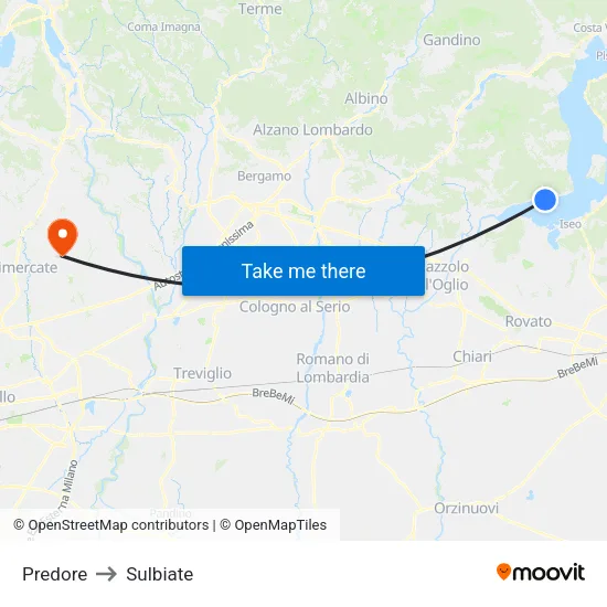 Predore to Sulbiate map