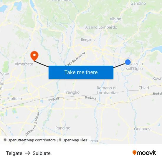 Telgate to Sulbiate map