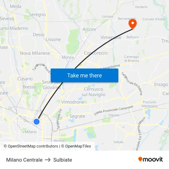 Milano Centrale to Sulbiate map