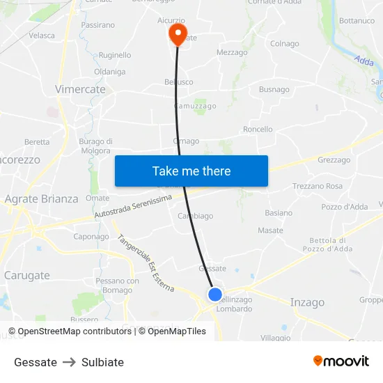 Gessate to Sulbiate map