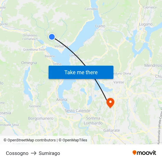 Cossogno to Sumirago map