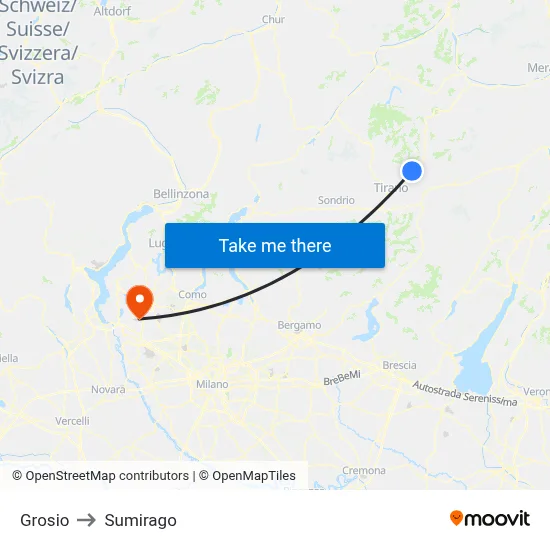 Grosio to Sumirago map