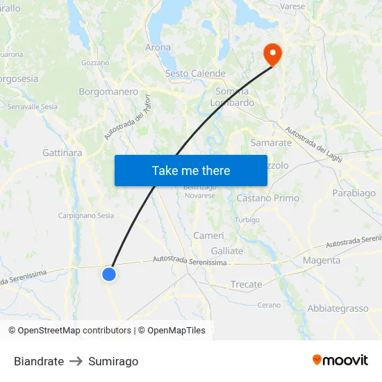 Biandrate to Sumirago map