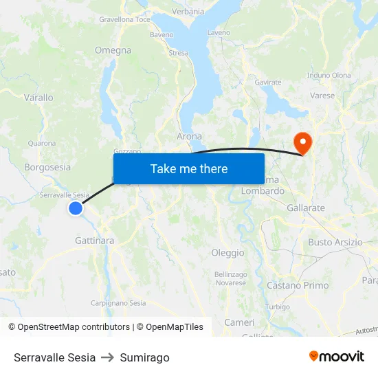 Serravalle Sesia to Sumirago map