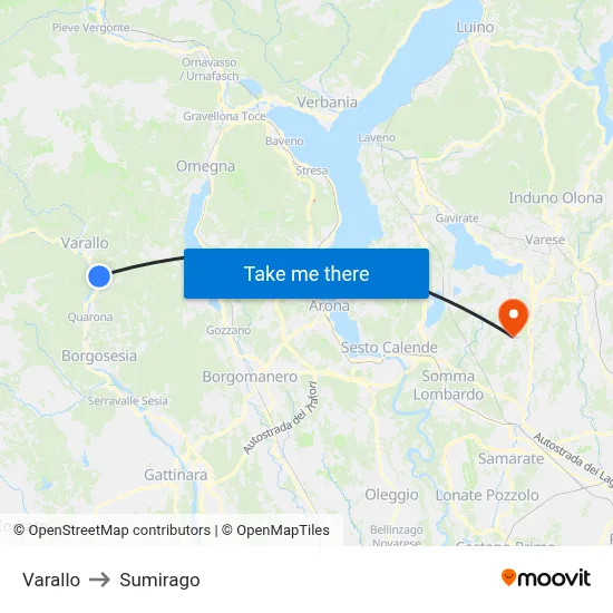 Varallo to Sumirago map
