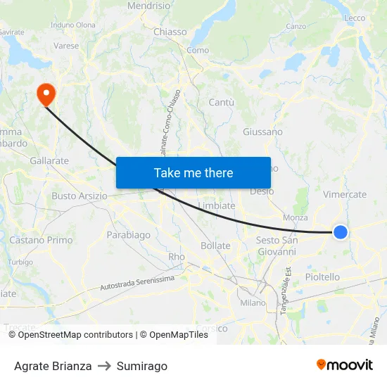 Agrate Brianza to Sumirago map