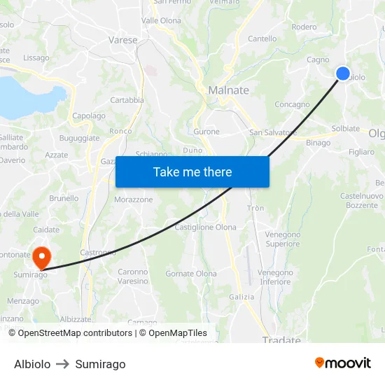 Albiolo to Sumirago map
