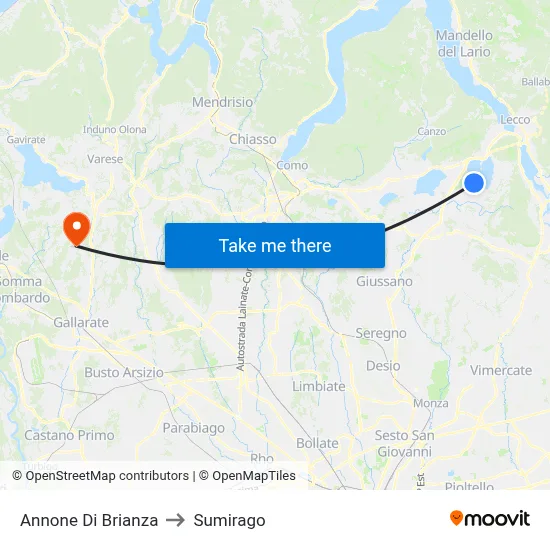 Annone di Brianza to Sumirago map