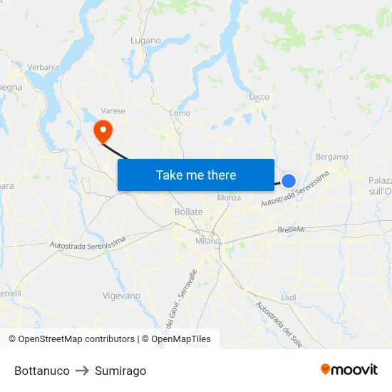 Bottanuco to Sumirago map
