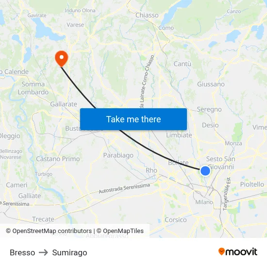 Bresso to Sumirago map