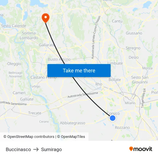 Buccinasco to Sumirago map