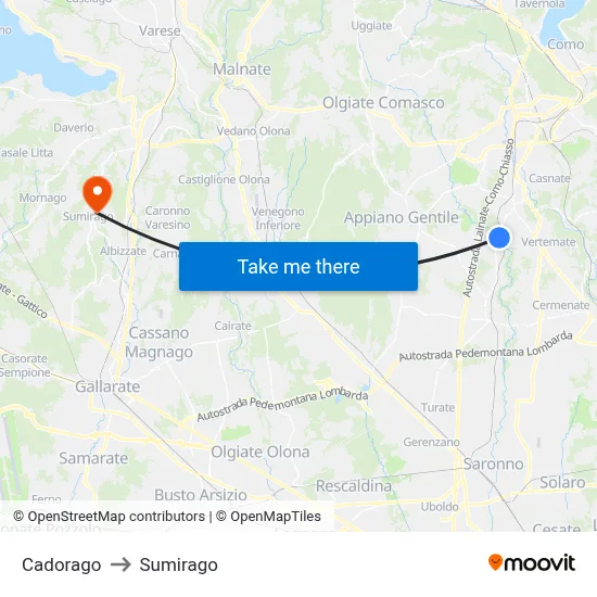 Cadorago to Sumirago map