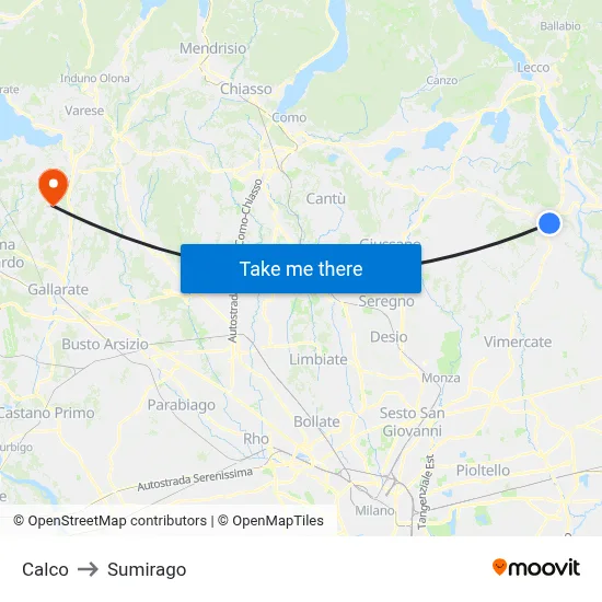 Calco to Sumirago map
