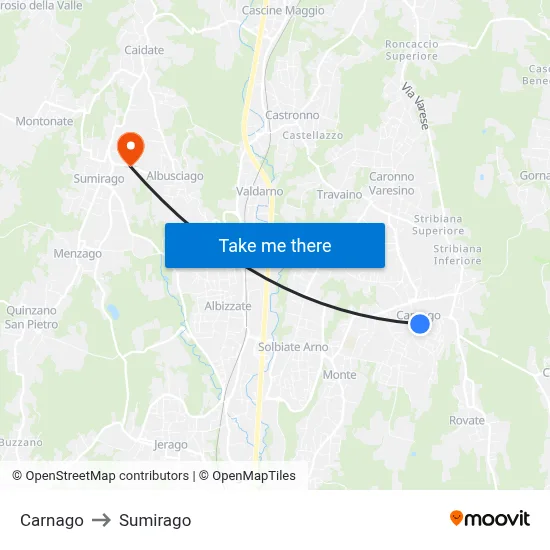 Carnago to Sumirago map
