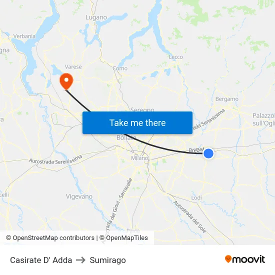 Casirate d'Adda to Sumirago map