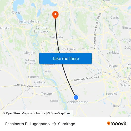Cassinetta Di Lugagnano to Sumirago map