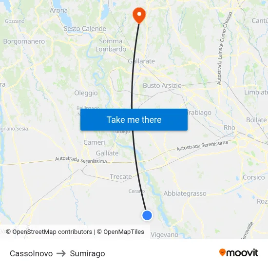Cassolnovo to Sumirago map