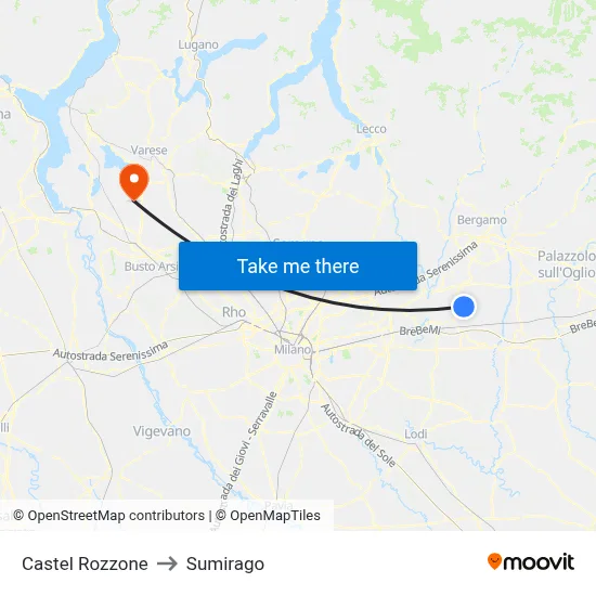 Castel Rozzone to Sumirago map