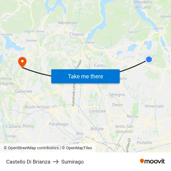 Castello Di Brianza to Sumirago map