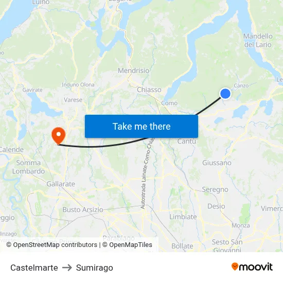 Castelmarte to Sumirago map