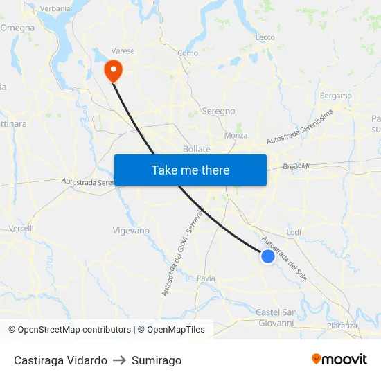 Castiraga Vidardo to Sumirago map