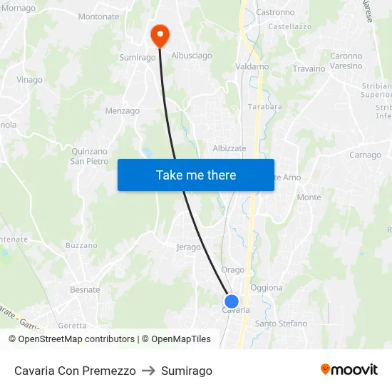 Cavaria con Premezzo to Sumirago map
