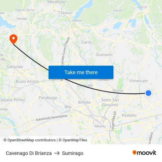 Cavenago di Brianza to Sumirago map