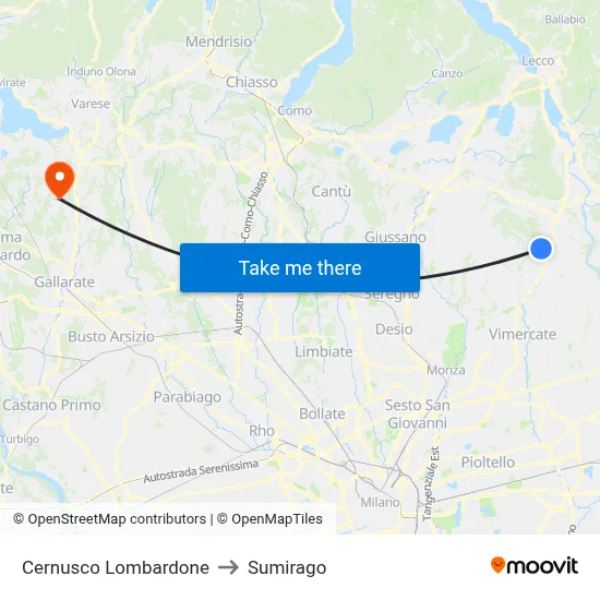 Cernusco Lombardone to Sumirago map