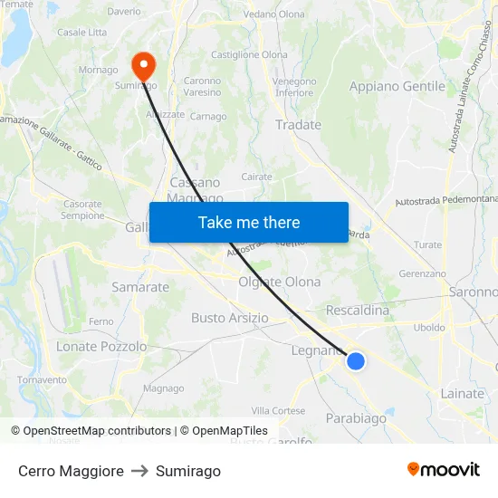 Cerro Maggiore to Sumirago map
