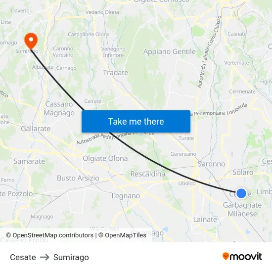 Cesate to Sumirago map