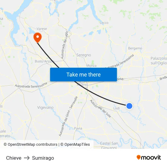 Chieve to Sumirago map