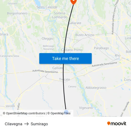 Cilavegna to Sumirago map