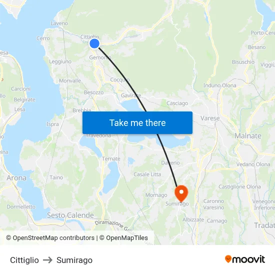 Cittiglio to Sumirago map