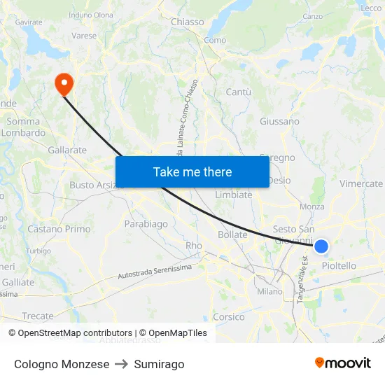 Cologno Monzese to Sumirago map