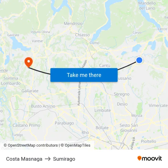 Costa Masnaga to Sumirago map