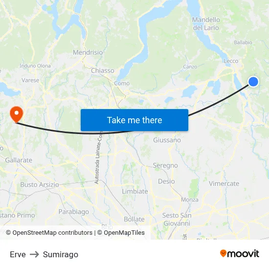 Erve to Sumirago map