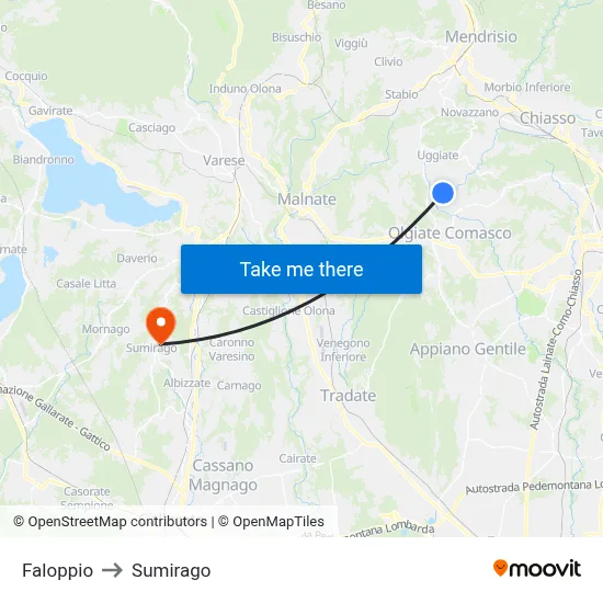 Faloppio to Sumirago map