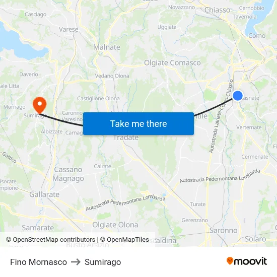 Fino Mornasco to Sumirago map