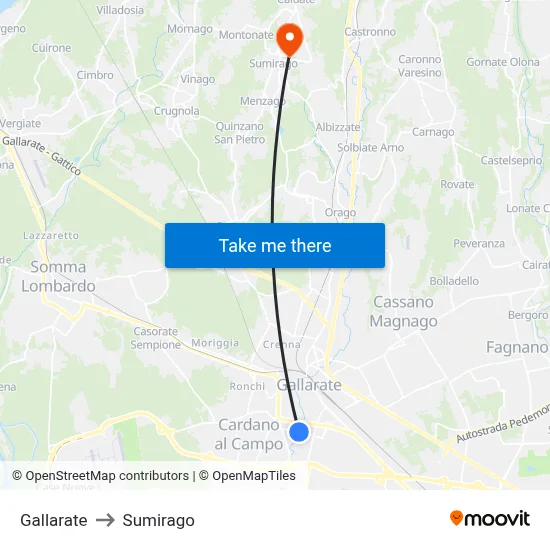 Gallarate to Sumirago map
