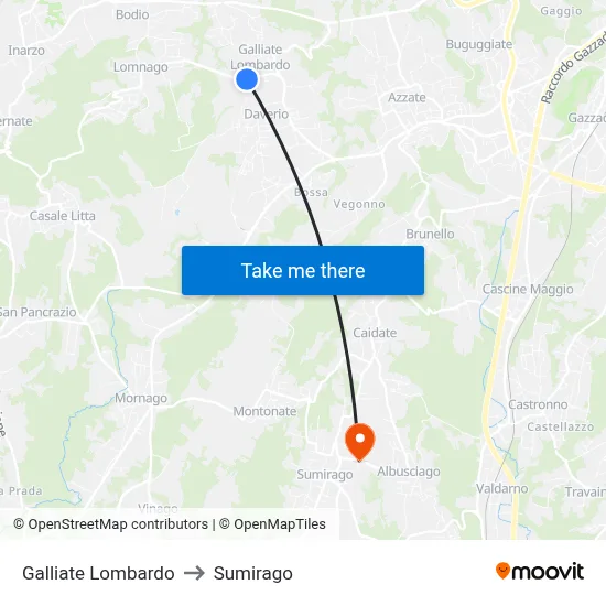 Galliate Lombardo to Sumirago map