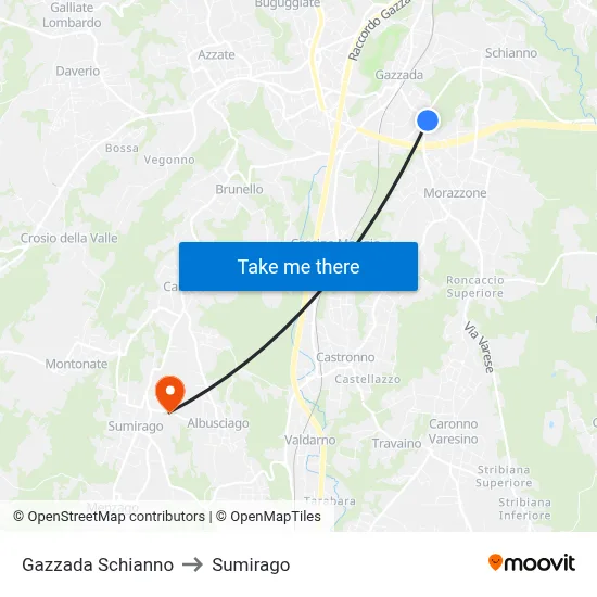 Gazzada Schianno to Sumirago map