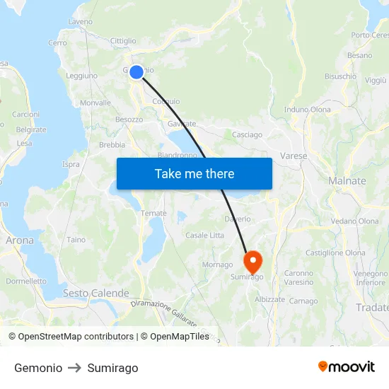 Gemonio to Sumirago map